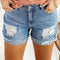 Distressed Ripped Rolled Hem Sky Blue Denim Shorts