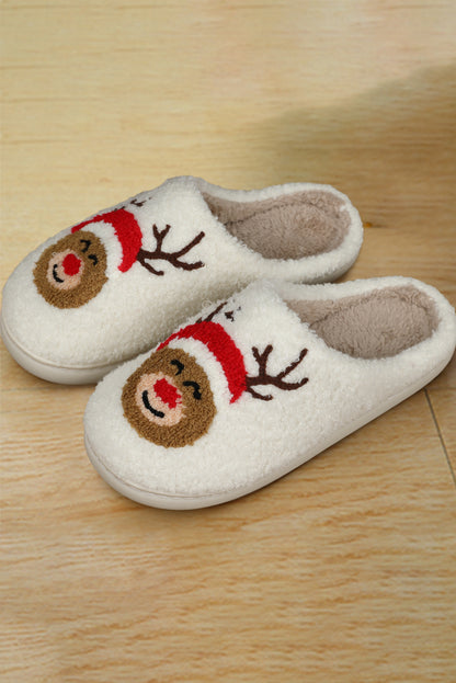 White Christmas Deer Home Indoor Plush Slippers