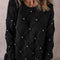 Black Pearl Embellished Rhombus Pattern Sweater