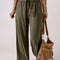 Green Brown Drawstring Elastic Waist Casual Wide Leg Pants