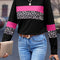 Rose Leopard Colorblock Patchwork Crew Neck Long Sleeve Tee