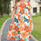 Orange Plus Size Flower Print Shirred Square Neck Maxi Dress