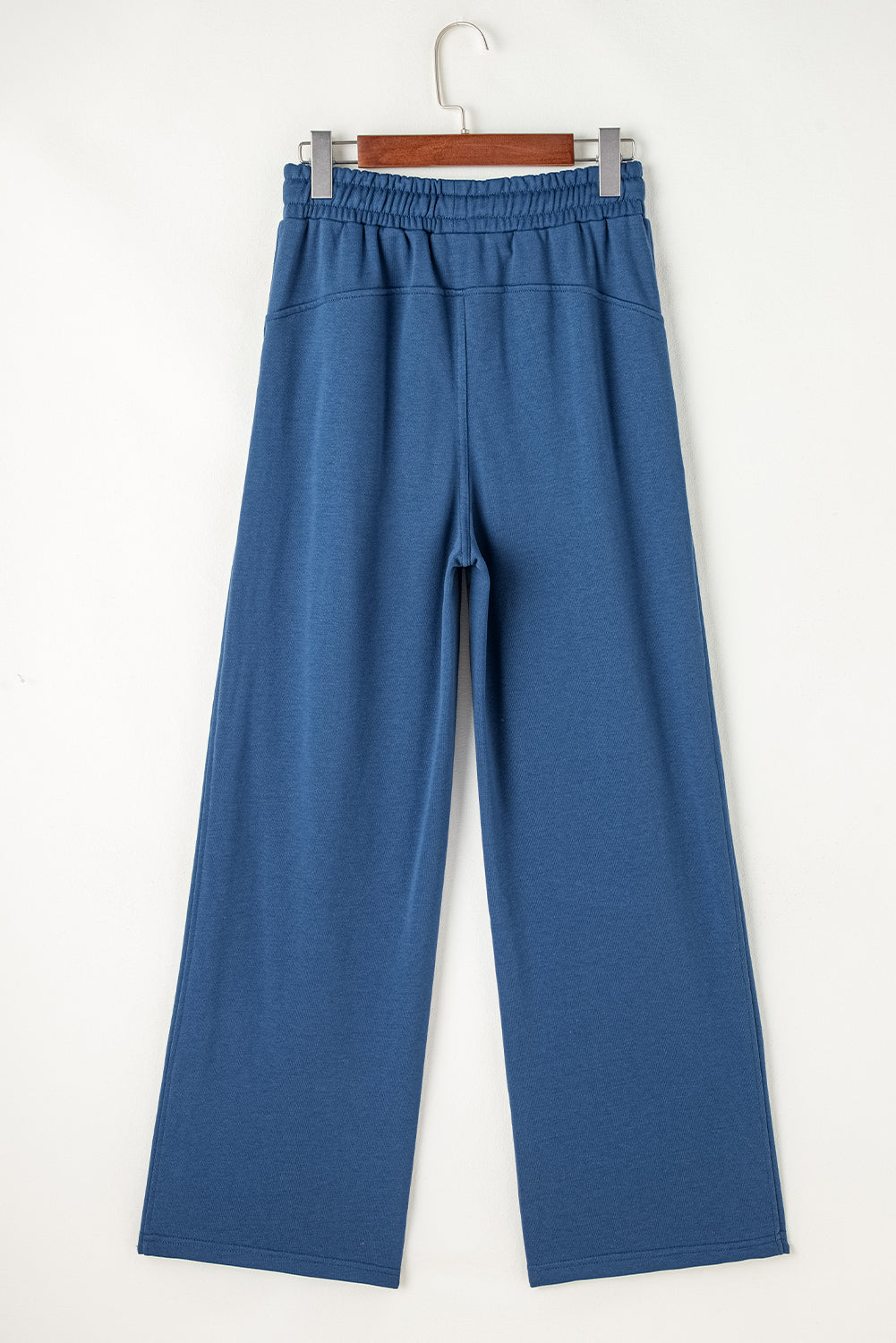 Sail Blue Drawstring High Waist Wide Leg Pocketed Sweatpants