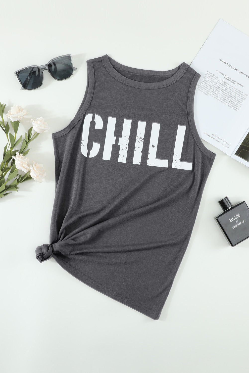 Gray CHILL Graphic Print Tank Top