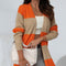 Orange Colorblock Ribbed Knit Cardigan