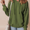 Vineyard Green Solid Color Rivet Stud Raglan Sleeve Hoodie with Pocket