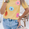 Yellow Cream Cute Flower Applique Short Sleeve Sweater