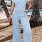 Beau Blue Textured Colorblock Edge Tank Top High Waist Pants Set