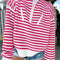 Pink Stripe Zip up Collar Drop Shoulder Sweater