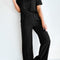 Black Solid Color T Shirt 2pcs Wide Leg Pants Set