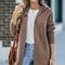 Brown Horizontal Rib Knitted Open Front Hooded Cardigan