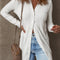 White Solid Color Ribbed Button up Tunic Cardigan