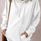 White Fleece Lined Kangaroo Pocket Drawstring Chunky Hoodie