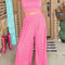 Strawberry Pink Slim Fit Crop Top and Pleated Wide Leg Pants Set