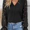 Black Pearl Mesh Flounce Sleeve V Neck Blouse