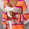 Orange Striped Colorblock Drop Shoulder Slouchy Cardigan