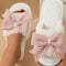 White Bow Knot Decor Open Toe Plush Slippers