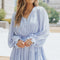 Sky Blue Pleated Ruffled Tie Waist Buttons V Neck Romper