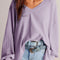 Orchid Petal Waffle V Neck Long Sleeve Drop Shoulder Loose Blouse