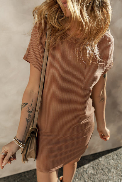 Striped Ribbed Knit T-shirt Shift Dress