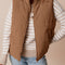 Coffee Corduroy Stand Neck Zipped Puffer Vest