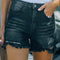 Black High Waist Frayed Denim Shorts