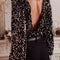 Black Deep V Back Sequin Puff Sleeve Bodysuit