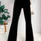 Black Solid Color High Waist Flare Corduroy Pants