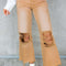 Brown Distressed Hollow-out High Waist Cropped Flare Jeans