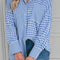 Sky Blue Stripe Plaid Patchwork Button up Long Sleeve Shirt