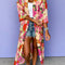 Pink Floral Allover Print Open Front Belted Duster Kimono