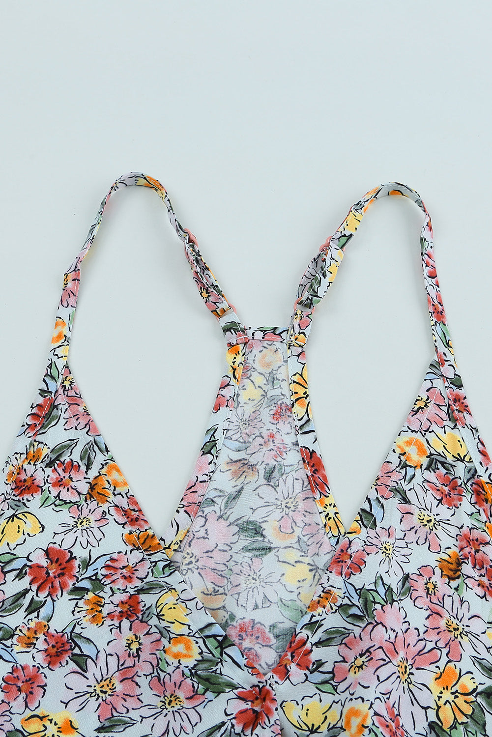 Multicolor Wrapped V Neck Floral Tank Crop Top