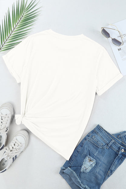 White Casual Plain Crew Neck Tee