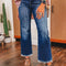 Sail Blue Mineral Wash Raw Hem High Waist Flared Jeans