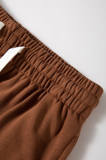 Brown Stripe Striped Drop Shoulder Pullover and Jogger Pants Set