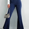 Dusk Blue Solid Crossed Waist High Elastic Fit Flare Knit Jeans