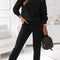 Black Beaded Decor Pullover and Jogger Pants Set