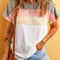 White Ribbed Color Block Patchwork T-shirt