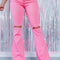 Pink Vintage High Waist Flare Leg Ripped Raw Hem Jeans