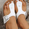 White Vintage Buckle PU Leather Thong Slippers