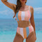 Orange Vertical Striped High Waist Bikini Swimsuit