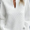 White Split Neck Quilted Long Sleeve Top