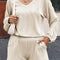 Beige Corded V Neck Slouchy Top Pocketed Shorts Set