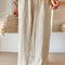 Khaki Stripe Plus Size Drawstring High Waist Wide Leg Pants