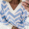 Sky Blue Zigzag Striped Print V Neck Oversized Top