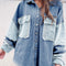 Blue Color Block Frayed Patchwork Oversize Denim Jacket