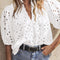 White Flower Embroidered Hollow-out Puff Sleeve Blouse