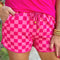 Rose Checkered Drawstring Elastic Waist Casual Shorts