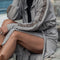 Medium Grey Aztec Accent Side Slit Open Front Long Cardigan