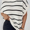 White Stripe Round Neck Batwing Sleeve Sweater